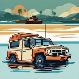 Amphibious Vehicle Clipart - An amphibious vehicle on land and water.  color vector clipart, minimal style
