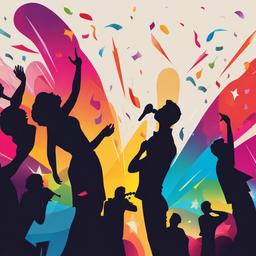 Celebration clipart - concert with flashing lights and music  color,minimalist,vector clipart