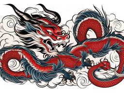 Traditional Japanese dragon tattoo, Classic and timeless Japanese dragon tattoos.  color, tattoo style pattern, clean white background