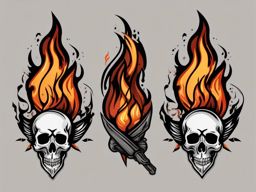 Funeral pyre burns, leaving a deathly blaze mark in the tattoo.  simple color tattoo style