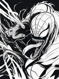 drawing of Venom in a fight  minimal rough sketch scribbles,doodles,black and white