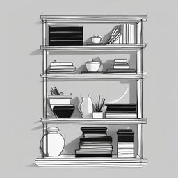 drawing of shelf  minimal rough scribbles,doodles,black and white