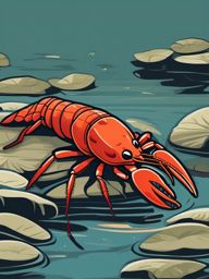 Crayfish Clip Art - A crayfish in freshwater habitat,  color vector clipart, minimal style