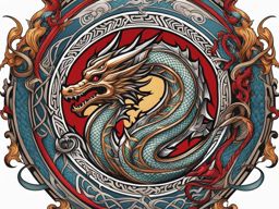 Norse dragon tattoo, Tattoos featuring dragons in Norse mythology and art.  color, tattoo style pattern, clean white background