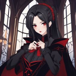 Elegant vampire character in a Gothic castle.  front facing ,centered portrait shot, cute anime color style, pfp, full face visible