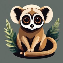 Javan Slow Loris Clip Art - Javan slow loris with large round eyes,  color vector clipart, minimal style