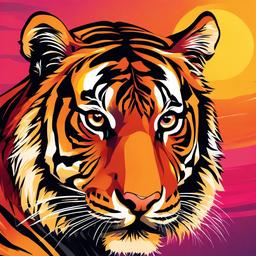 Tiger clipart - tiger with a colorful sunset backdrop  