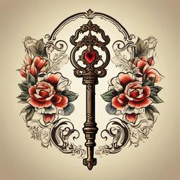 old fashioned skeleton key tattoo  simple vector color tattoo