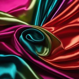 Shiny silk charmeuse in bold colors top view, product photoshoot realistic background, hyper detail, high resolution