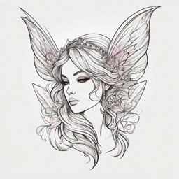 fairy fine line tattoo  simple color tattoo style,white background