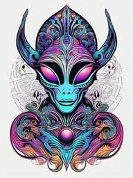 Trippy Alien Tattoos - Explore psychedelic and trippy vibes with alien-themed tattoos.  simple color tattoo,vector style,white background