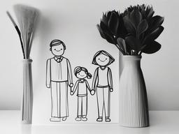 simple drawing of a family  minimal rough sketch scribbles,doodles,black and white