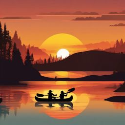 Sunset Canoeing clipart - Canoeists paddling into the sunset., ,vector color clipart,minimal