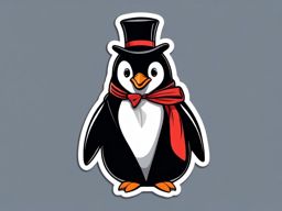 Penguin Magician Sticker - A penguin dressed as a magician, performing tricks. ,vector color sticker art,minimal