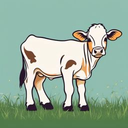 Calf clipart - Young calf exploring the farm, ,vector color clipart,minimal