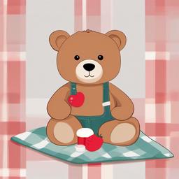 Teddy Bear clipart - teddy bear sitting on a picnic blanket  color,minimalist,vector clipart