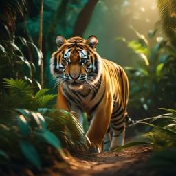 Cute Tiger Prowling in the Indian Jungle 8k, cinematic, vivid colors