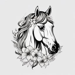 horse head with flowers tattoo  simple tattoo,minimalist,white background