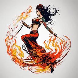 fire dancer tattoo design  simple color tattoo,white background