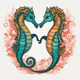 Delicate Dance of Embracing Seahorses Clip Art - A delicate dance of two seahorses in an affectionate embrace,  color vector clipart, minimal style