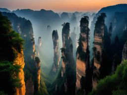 zhangjiajie national forest park, china - paint the towering sandstone pillars of zhangjiajie, inspired by the 'avatar' film, under the moonlight. 