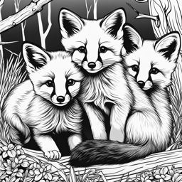 red fox kits cute animals coloring page 