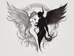 Angel and Demon Tattoo Drawings-Exploring artistic expressions of cosmic balance with drawings of an angel and demon tattoo, symbolizing the eternal dance of light and dark.  simple vector color tattoo