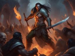 half-elf barbarian,aelar grimjaw,cleaving through a horde of undead,a haunted graveyard hyperrealistic, intricately detailed, color depth,splash art, concept art, mid shot, sharp focus, dramatic, 2/3 face angle, side light, colorful background