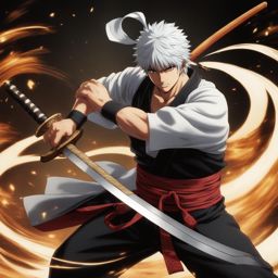 gintoki wields his wooden sword with deadly precision. 
