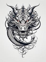 Japanese Style Tattoo Dragon - Artistic tattoo featuring a dragon with Japanese stylistic elements.  simple color tattoo,minimalist,white background