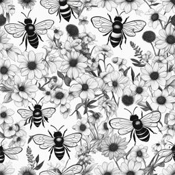 bee clipart black and white in a vibrant garden - buzzing with life. 