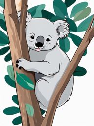 Koala Sticker - A sleepy koala in a eucalyptus tree. ,vector color sticker art,minimal