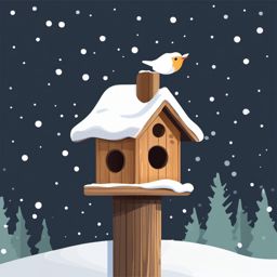 Snow-covered birdhouse sticker- Winter refuge, , sticker vector art, minimalist design