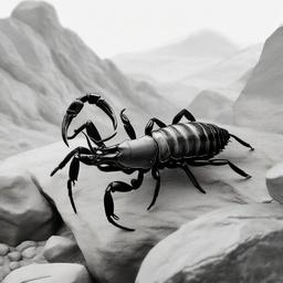 drawing of a scorpion under a rock  minimal rough sketch scribbles,doodles,black and white