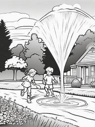 Children playing in sprinklers  simple coloring pages