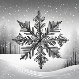 drawing of a snowflake in a winter scene  minimal rough sketch scribbles,doodles,black and white