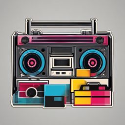 Cassette tape and boombox sticker- Musical nostalgia, , sticker vector art, minimalist design