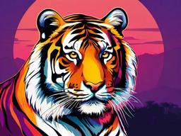 Tiger clipart - tiger with a colorful sunset backdrop  