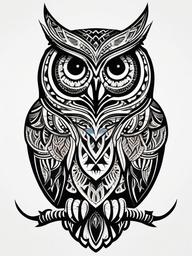 maori owl tattoo  simple color tattoo,minimalist,white background