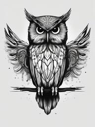 drawing of an owl with its wings spread  minimal rough sketch scribbles,doodles,black and white