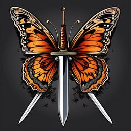 butterfly with sword tattoo  simple vector color tattoo