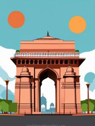 New Delhi clipart - India Gate and Jama Masjid in India,  color vector clipart