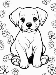 Puppy with Paw Prints Coloring Pages - Adorable Puppy Leaving Paw Prints  minimal black outline printable sheet, coloring page