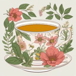 Teacup Clipart - Delicate teacup filled with aromatic herbal tea.  color clipart, minimalist, vector art, 