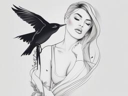 Bird Woman Tattoo - Woman with bird tattoo  minimal tattoo design, white background