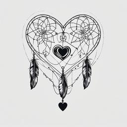 Heart Dream Catcher Tattoo - Tattoo combining a dream catcher with a heart shape.  simple vector tattoo,minimalist,white background