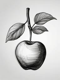 drawing of an apple on a branch  minimal rough sketch scribbles,doodles,black and white