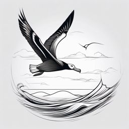 Albatross Tattoo - Albatross gliding on ocean winds for miles  few color tattoo design, simple line art, design clean white background