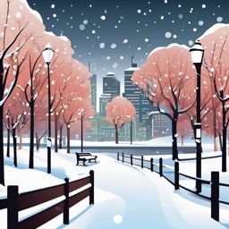 Snow-Covered City Park clipart - Urban park covered in snow, ,vector color clipart,minimal