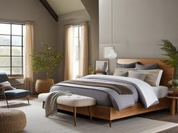 Organic Modern bedroom highlights natural materials, soothing colors, and simple designs that create a calming space for restful sleep.  